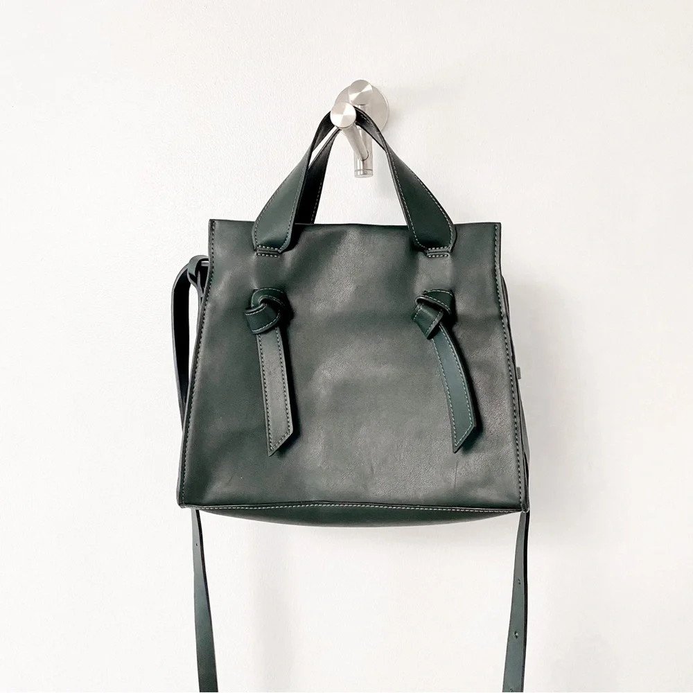 French Connection Preppy Casual  Chic Aria Knot Detail Tote Hand Bag‎ Green